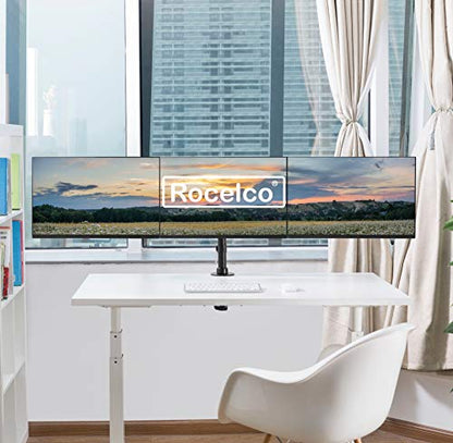 Rocelco Premium Triple Monitor Desk Mount - Standard Pattern Fits 13" - 27" LED LCD Flat Computer Screen - Three Articulated Full Motion Adjustable Arms - Grommet and C Clamp - Black (R DM3) - style: 3 Monitor