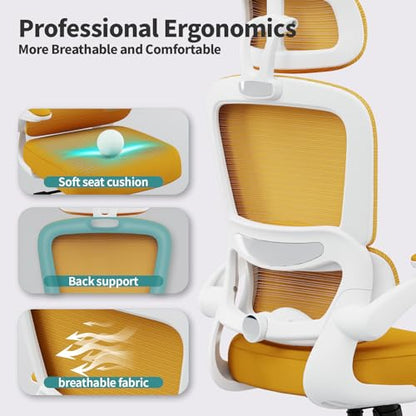 TRALT Office Chair Ergonomic Desk Chair - Gaming Chair with Lumbar Support | 330 LBS Home Office Desk Chairs with Headrest, Reading Chair with Flip-up Armrests, Comfortable Computer Chairs (1, Yellow) - color: Yellow