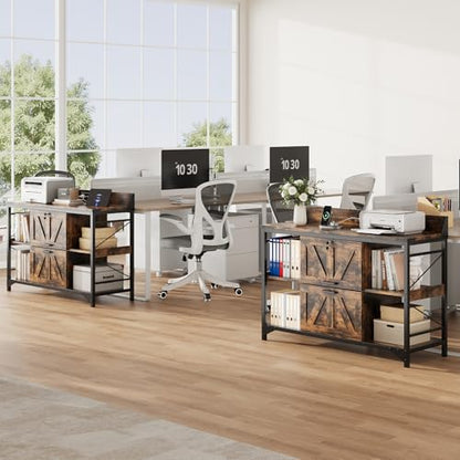 44" File Cabinet, Lateral Filing Cabinet for Home Office with 2 Drawers, Office Storage Cabinet with Lock and Key, Wooden Printer Stand with 4 Storage Shelves, Power Outlets, Bookshelf, Rustic Brown - color: Rustic Brown