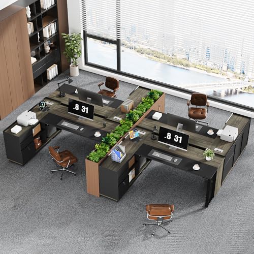 70" Executive Desk with Cabinet Storage, L-Shaped Office Desk with 3 Drawers and Shelves, Large Computer Desk Business Furniture for Home Office (Gray & Black)
