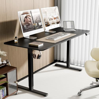 63"x28" Standing Desk, Height Adjustable Sit-Stand Home Office, Black | Electric Adjustable Standing Desk, Sit to Stand Computer Office Desk with Splice Board, Memory Preset, Lifts 28.7''-46.5" - color: Black, size: 63 inch