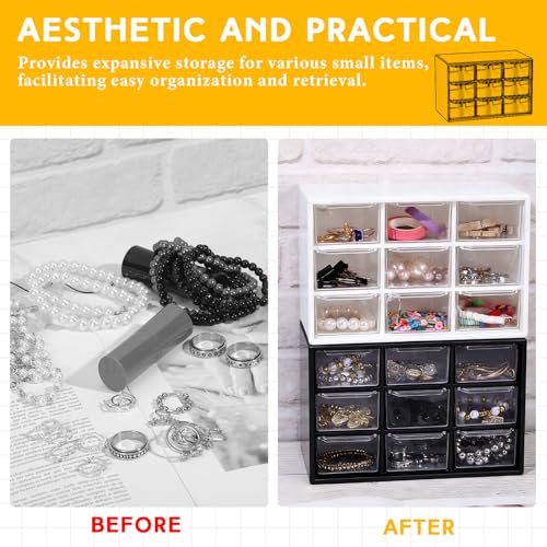 Wenqik 2 Pcs Mini Storage Drawers with 9 Clear Drawers,Black, White - color: Black, White