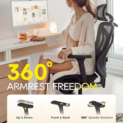CYKOV Ergonomic Office Chair with Footrest - Adjustable Lumbar Support & Headrest, 90-160° Reclining Mesh Back Computer Chair - Home Office/Gaming, 350lbs Capacity (B-Black, Mesh) - color: B-black