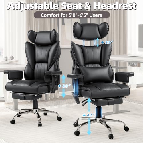 6 Points Massage Heated Home Office Chair with Foot Rest, Black - color: Black