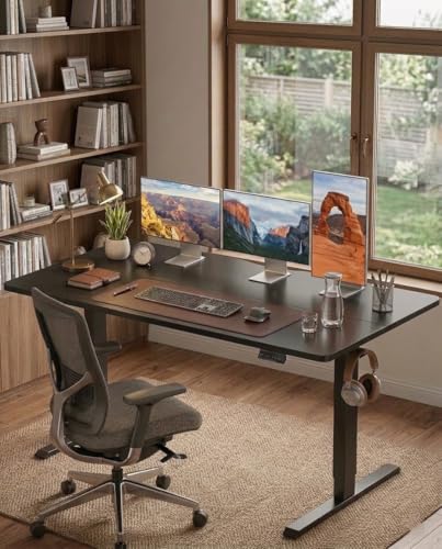 CubiCubi 63 x 28 Large Standing Desk, Height Adjustable Electric Computer Desk, 28" Deep Desktop, Sit Stand up Home Office Workstations with Preset Heights, Black - color: Black, size: 63 x 28