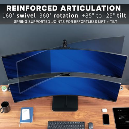 VIVO Dual Vertically Stacked Ultra-Wide Monitor Desk Stand with Glass Base, Extra Tall Adjustable Mount for 2 Ultrawide Screens up to 49 inches, 44 lbs Per Screen Capacity, Black, STAND-V202LG - size: Up to 49", style: Tempered Glass Base