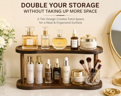 Bamboo Desktop Organizer Shelf – 2-Tier Wooden Storage Rack for Perfume, Makeup, Coffee Mugs – Natural Bamboo Display Stand for Vanity, Bathroom, Office (12.5” x 6.5” x 7.5”)