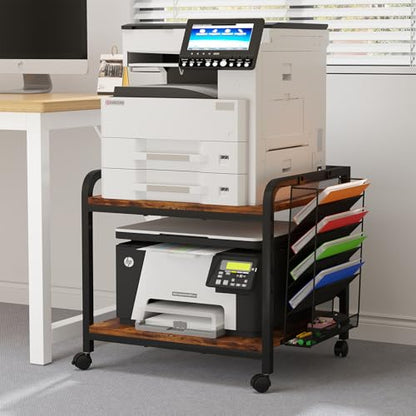 24"x20" Printer Stand with Hanging File Holder & Wheels, Brown - color: Rustic Brown, size: Extra Large