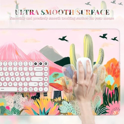 iCasso Desk Mat,Cute Mouse Pad for Desk,35"x16",Home Office, Cactus | Waterproof Desk Pad with Non-Slip Rubber Base and Stitched Edges, Extended Keyboard Mousepad for Computer, Home Workspace - color: A-cactus