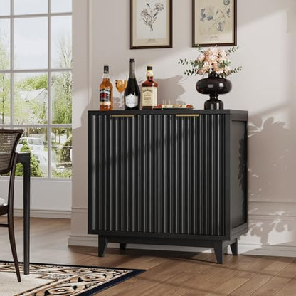 Fluted Coffee Bar Cabinet with Storage, Modern Sideboard Buffet Cabinet - color: Black, size: Coffee Bar - 15.7"D x 31.5"W x 31.5"H