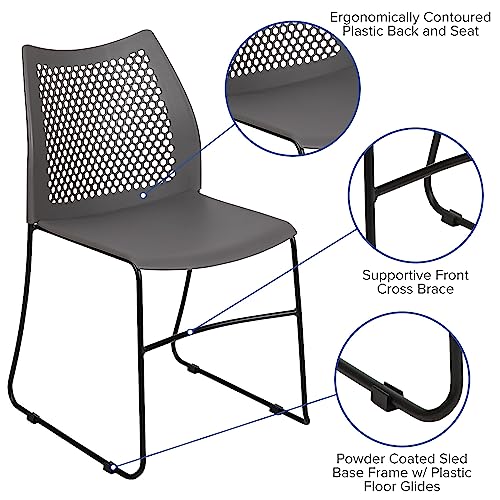 Flash Furniture Hercules Stack Chair with Air-Vent Back, Gray | Sled Base, Powder Coated, 661 LBS. Weight Capacity - color: Grey, size: Set of 1