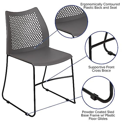 Flash Furniture Hercules Stack Chair with Air-Vent Back, Gray | Sled Base, Powder Coated, 661 LBS. Weight Capacity - color: Grey, size: Set of 1