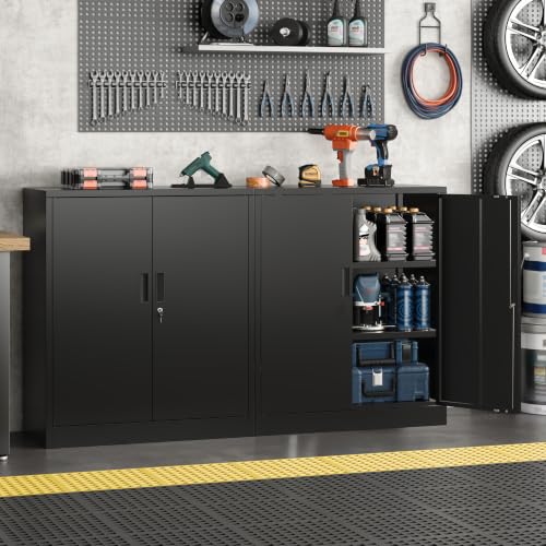 Metal Storage Cabinet, 36" Locking Cabinet with Adjustable Shelves for Garage, Office (Black) - color: Black, size: 36"H×32"W×16"D