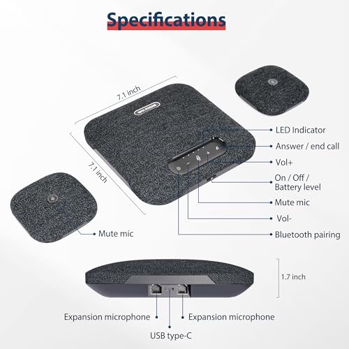 Conference Speaker and Microphone, Wireless Speakerphone w/2 Expansion Mics