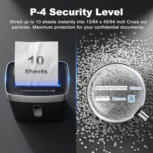 BONSEN 10-Sheet Cross-Cut Shredder for Home Office, P-4 high Security, Quiet, Credit Card Shredder, jam-Proof System, 4-Gallon bin