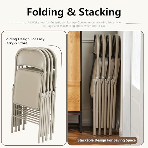 DUMOS Padded Folding Chairs 2 Pack, Outdoor Foldable Chairs - color: Kahki, size: 2 Pack
