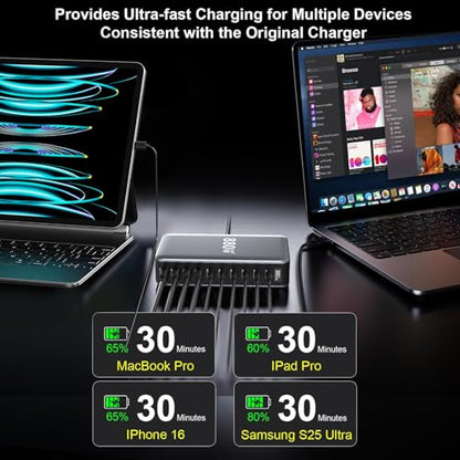 880W USB C Fast Charger Block, 10 Port USB Charging Station, GaN Ⅳ Pro 140W PD PPS Port for Multiple Devices,Laptop Wall Charger Compatible with DELL, HP, MacBook Pro,iPhone17/16 pro,Galaxy S24.