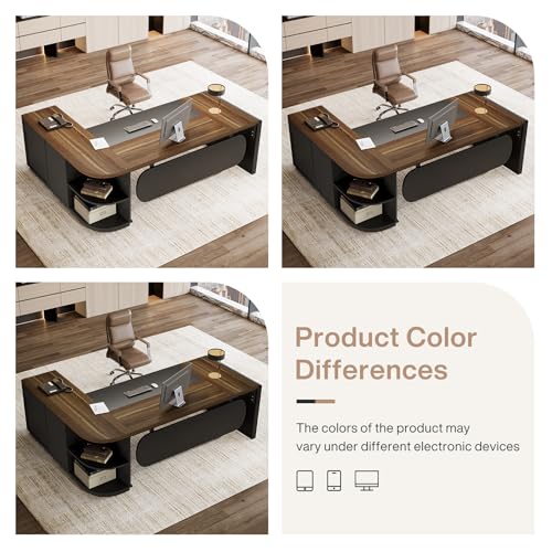 Tribesigns 81-Inch L-Shaped Office Desk, Large Commercial Office Desk with Drawers and File Cabinet, Modern Professional Business Furniture Workstations with Storage Shelves, Brown & Black - color: Brown & Black