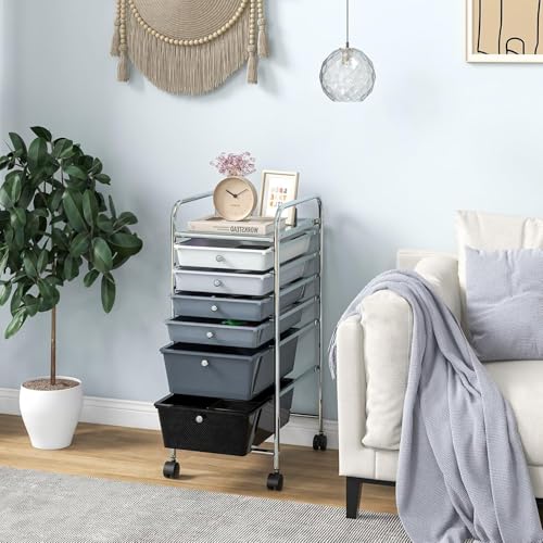 LDAILY Rolling Storage Cart with Drawers, Classroom Storage, Gradient Grey - color: Gradient Grey, size: 6 Drawer