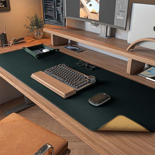 DAWNTREES Dark Green Desk Mat,Leather Desk Pad,40"x16",Cork Desk Mat Protector,with PU Leather Valet Tray Organizer,Large Mouse Pad,Desk Writing Pad for Office and Home - color: Dark Green, size: 40" x 16"