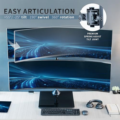 VIVO Pneumatic Arm Dual Ultrawide Monitor Desk Stand for Up to 49 inch Screens with Tempered Glass Base, Holds 2 Ultra Wides Up to 30.8 lbs, Black, STAND-V249FG - size: Dual Mount, style: Freestanding