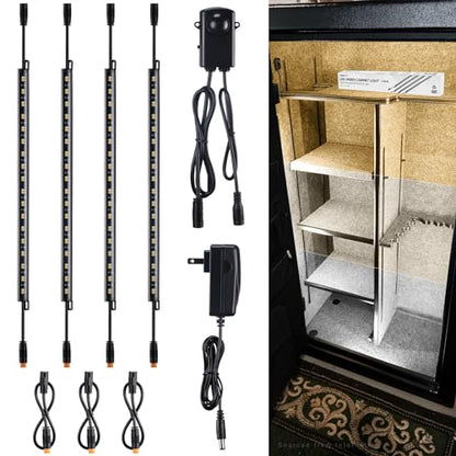 TORCHSTAR 4pcs 12 Inch LED Safe Lighting Kit, Motion Sensor, 3CCT | UL Power Adapter, Input 100-240V, Linkable Gun Safe Light Bars, 600LM, for Under Cabinet Locker Closet, 3000K/4000K/5000K - color: 3CCT