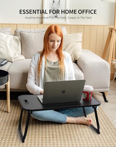 ZEAPTAC Foldable Lap Desk, Bed Desk, Bed Table & Laptop Stand w/Cup Holder - color: Dark Black
