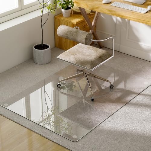 GLSLAND 47"x32" Tempered Glass Chair Mat Heavy-Duty Floor Protector for Carpet & Hard Floors Scratch-Resistant Office Computer Desk Mats Clear - color: Clear, size: 32" x 47"