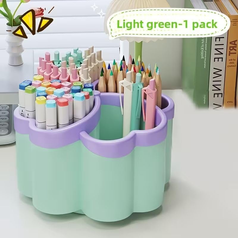 Pen Holder Desk Organizer,360°Rotating Pencil Pen Holder,Large Capacity Desk Storage for Office Home Supplies,Green - color: green