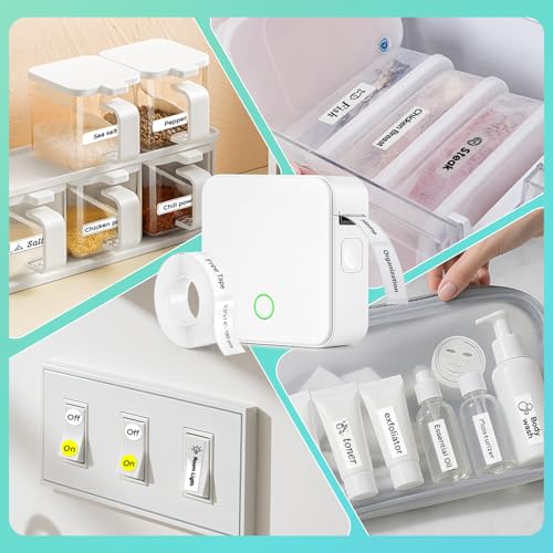 P0 Label Maker, Thermal Machine Sticker Label Printer, Label Maker Waterproof Labels, Multiple Templates, Portable Thermal Small Label Printer for Home Office School Organization White