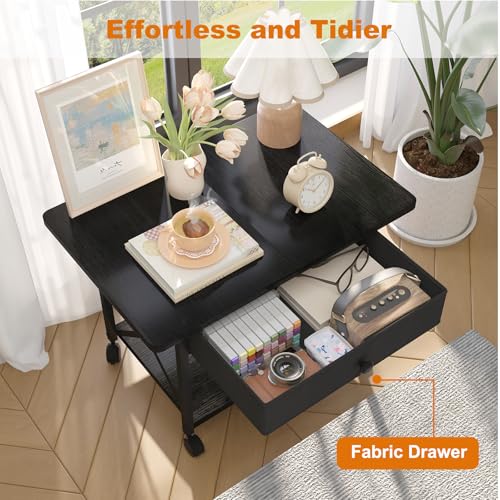 EasyCom Large Printer Stand with Fabric Storage Drawer and Locking Wheels - color: Black, size: Large