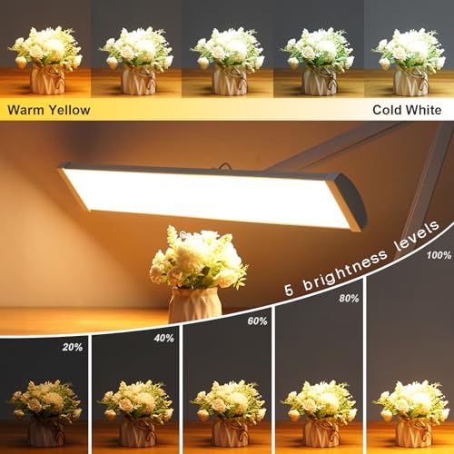 32-Inch LED Architect Desk Lamp with Clamp, 50W 4500LM, White CCT | 684 SMD LEDs deliver flicker-free lighting with 5 color modes, 5 brightness levels, and reinforced dual metal arms - color: White