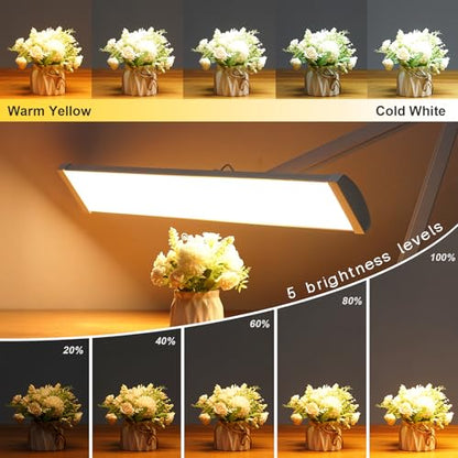 32-Inch LED Architect Desk Lamp with Clamp, 50W 4500LM, White CCT | 684 SMD LEDs deliver flicker-free lighting with 5 color modes, 5 brightness levels, and reinforced dual metal arms - color: White