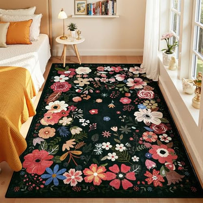 Vasofe 4x6 Area Rug, Machine Washable Bedroom Rugs, Office Chair Mat, Black - color: Black, size: 4' x 6' (Rectangular)