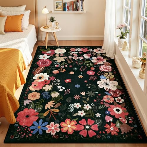 Vasofe 4x6 Area Rug, Machine Washable Bedroom Rugs, Office Chair Mat, Black - color: Black, size: 4' x 6' (Rectangular)