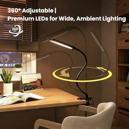 LED Desk Lamp with Clamp for Reading,Nail Art & Painting | 3 Color Modes,10 Brightness Dimmable,Clip Lamp for Easel,Salon Manicure,Reading and Nail Art & Painting - color: Black