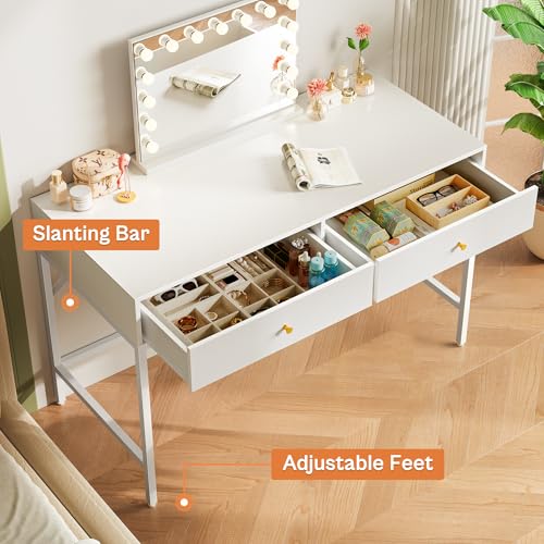 SUPERJARE White Vanity Desk with Drawers, 47 inch Computer Desk - color: White, size: 47 inch