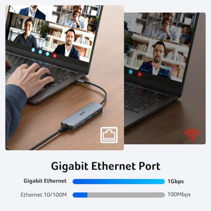 acer 6 in 1 USBC Hub with Ethernet, 4K@60Hz USBC to HDMI Multiport Adapter