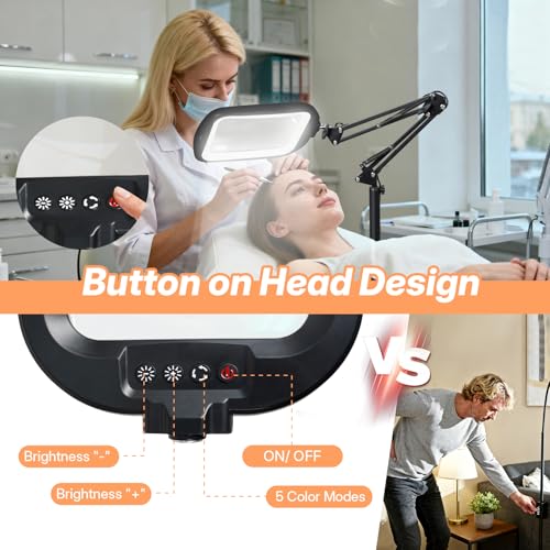 30X 10X Extra Large Floor Magnifying Glass with Light and Stand - color: Black