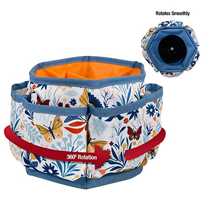 SINGER 360 Rotating Sewing Organizer Caddy, Butterfly Floral Desk Storage | 360-degree rotating desktop organizer with 4 padded compartments and 6 outer pockets; keeps thread, tools and notions handy
