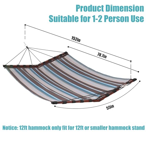 TegerDeger 12FT 2 Person Hammock with V Shaped Spreader Bar -Brown Stripes - color: Brown Stripes