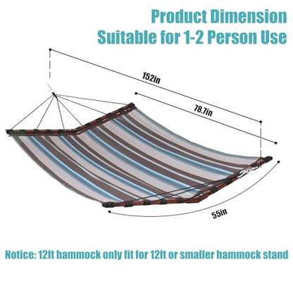 TegerDeger 12FT 2 Person Hammock with V Shaped Spreader Bar -Brown Stripes - color: Brown Stripes