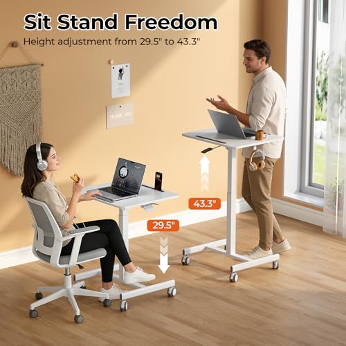 JOY worker 23.6" Small Mobile Standing Desk, 90° Tilt Rolling Laptop Desk - color: White