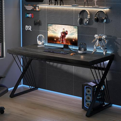 Modern Home Office Desk, Rustic Wood and Metal Computer Desk, Writing Study Gaming Table PC Desks for Living Room Bedroom, Industrial Dark Gray, 53 inch - color: Dark Gray, size: 53 Inch