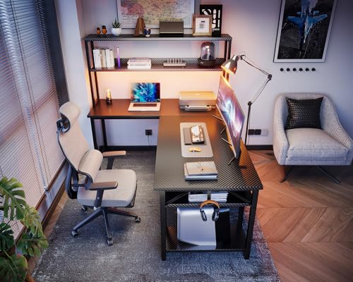 ODK 53 Inch L Shaped Gaming Desk with Hutch & Headphone Hook - size: 53 Inch