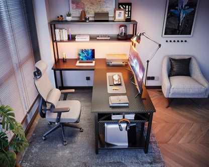 ODK 53 Inch L Shaped Gaming Desk with Hutch & Headphone Hook - size: 53 Inch