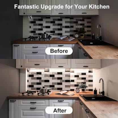 Martronic Black Under Cabinet Lighting Kits, 3-Pack 12In Dimmable LED Under Cabinet Lights Bars with 12V Power Adapter, 6000K Cool White Kitchen Under Counter Lights for Kitchen Cabinets, Book Shelves
