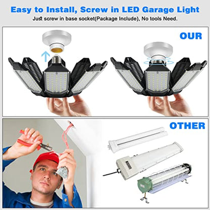 Garage Lights - Ultra Brighter 40,000LM Garage LED 6500K Daylight | E26/E27 Screw in Garage Bulbs w/ 8 Deformable Panels Compatible for Workshop Basement Attic Utility Laundry Storage - 2Pack - size: 200W - 2Pack