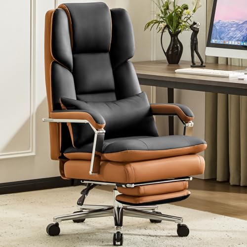 Furniliving Big and Tall Office Chair 500lbs,High Back Executive Leather Office Chair with Footrest,Wide Seat Reclining Desk Chair with Lumbar Support, Armrest, Black - color: Black