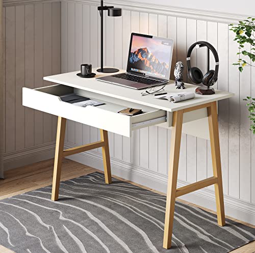 Modern Designs Parma Small Desk for Bedroom, White Writing Desk 42 Inch with Drawer, by Crafts and Comfort - color: White, size: 42 Inch without Hutch